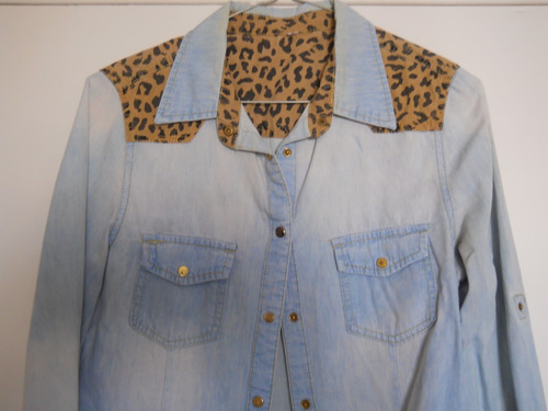 Camisa Jean + Animal Print M. Larga C/ Bolsillos Mujer T 2