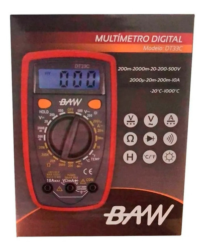 Imagen 2 de 6 de Multímetro Tester Digital Con Buzzer Tension Dt33c Baw