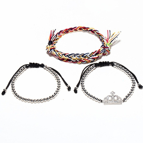Pulsera Corona Fashion Triple Para Dama Krasha Plifjgp22 Color Plateado Diámetro 18 Cm