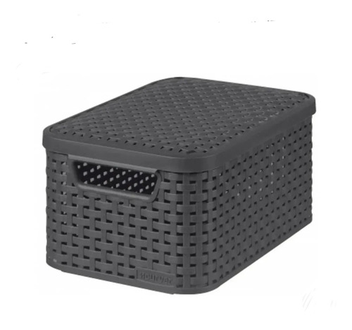Canasta Multiusos Rattan Ratan Grande Con Tapa Gris