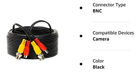 50ft Negro Prefabricado Bnc Video Power Para Cámara De Segur