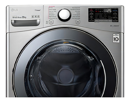 Lavadora de carga frontal LG 22 kg WM22vv2s6br em aço inoxidável cinza
