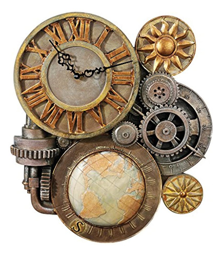 Diseño Toscano Gears Of Time Steampunk Reloj De Pared Escult