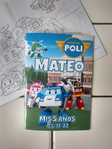 Souvenir Robocar Poli - 10 Bolsitas 10 Libritos Colorear