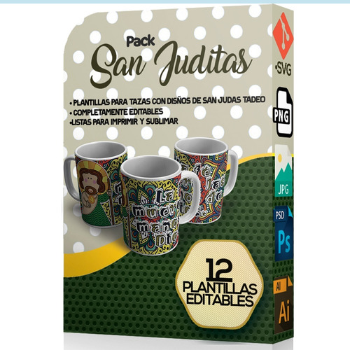 12 Plantillas Sublimar Tazas San Judas Tadeo Editables