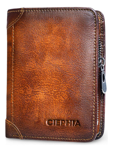 Cartera De Cuero Plegable Para Hombres Con Bloqueo Rfid