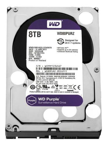Imagen 3 de 3 de Disco duro interno Western Digital WD Purple WD80PURZ 8TB púrpura