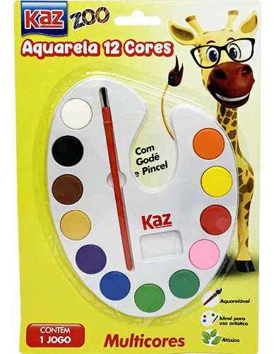 Aquarela De Pastilha 12 Cores Contém 1 Pincel Escolar