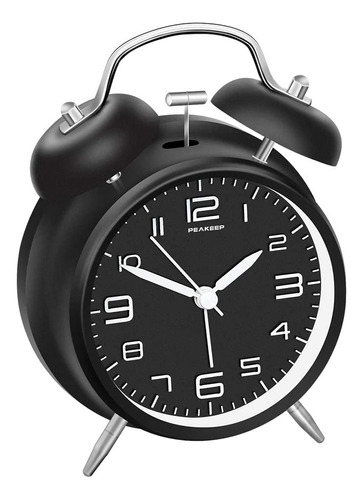 Reloj Despertador De Campana Doble Peakeep, De 4 Pulgadas, .