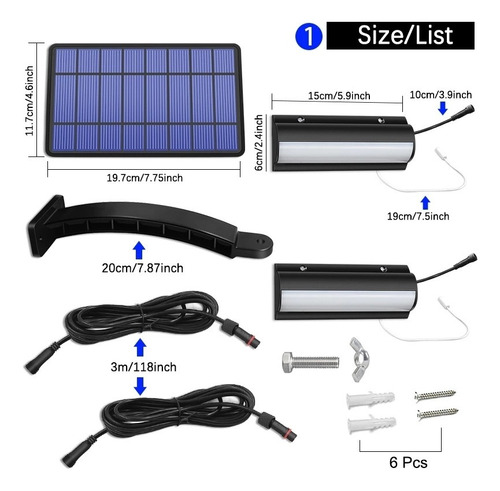 Luz Solar De Doble Cabezal Con Interruptor Y Línea De 3 M