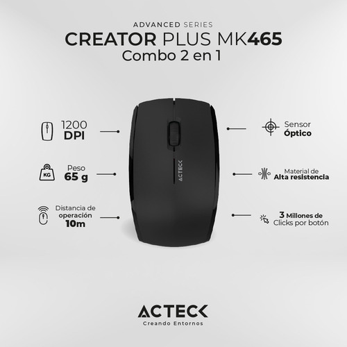 Kit Acteck 2 En 1 Teclado Mouse Inalámbrico Mk465 Color Negr