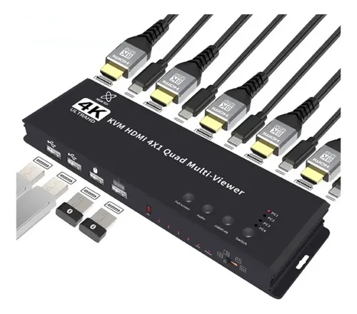 Switch Kvm 4 Pc 1 Monitor Hdmi 4k Mouse Teclado Megan Tech
