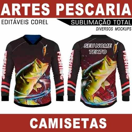 Pacote Artes Pesca Editáveis Camisetas Pescaria Mockups