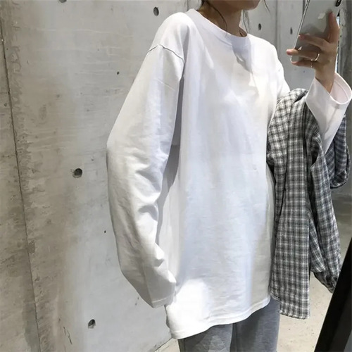 Camiseta Holgada De Manga Larga Para Mujer - Estilo Coreano