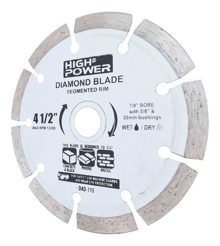 Disco Diamantado High Power Dhp-115 Segmentado 4 1/2 Color Gris