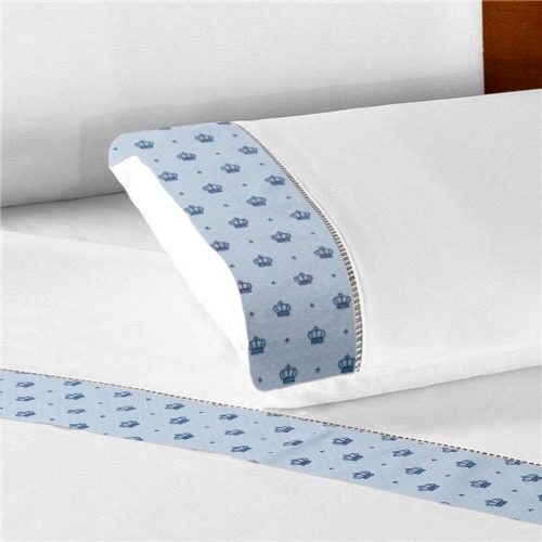 Lençol Berço 2 Pçs Berço De Cima Com Ponto Palito 180 Fios Cor ESTAMPADO/LISO Desenho do tecido Coroa azul