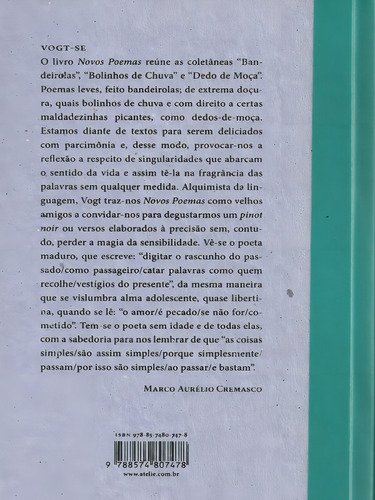 Novos Poemas, De Vogt, Carlos. Editora Ateliê Editorial, Capa Mole, Edição 1ª Edição - 2016 Em Português