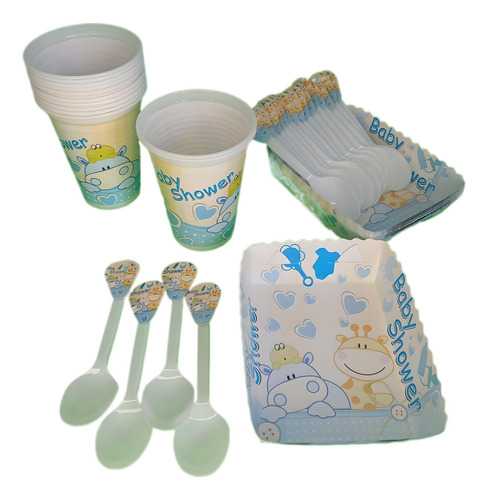 Kit Decoracion Baby Shower Azul Descartables 12invita 