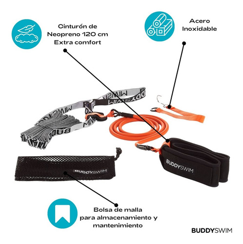 Cinturón Para Natación Estática, Cuerda Ajustable, Buddyswim