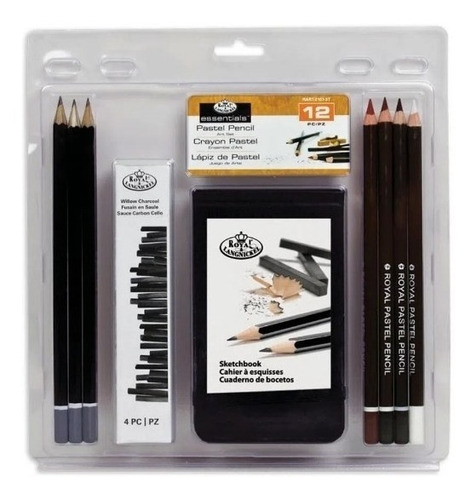 Kit Básico Carvão, Grafite E Pastel Com 12 Peças- Rart-2107