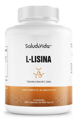 Salud&Vida MX | L-Lisina - 1074 mg por Porción (2 al Día) Aminoácido Esencial | 200 Cápsulas | Sin Gluten y Sin OMG.