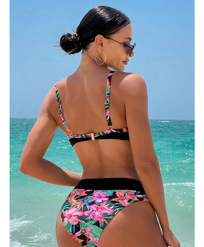 2024 Bikini Push Up Con Aros Divididos Y Estampado De Bikini