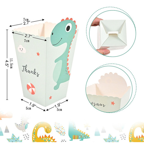 * Caja De Palomitas De Dinosaurio, Cubos De Papel, Bolsas