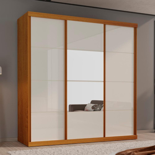 Guarda-roupa Eco 01 Esp 100% Mdf 3 Portas 4 Gav Bom Pastor Cor Naturale/Off