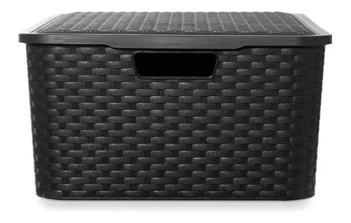 Canasto Cajón Organizador Rattan Plástico Premium Grande Xl Color Negro /  Full Black