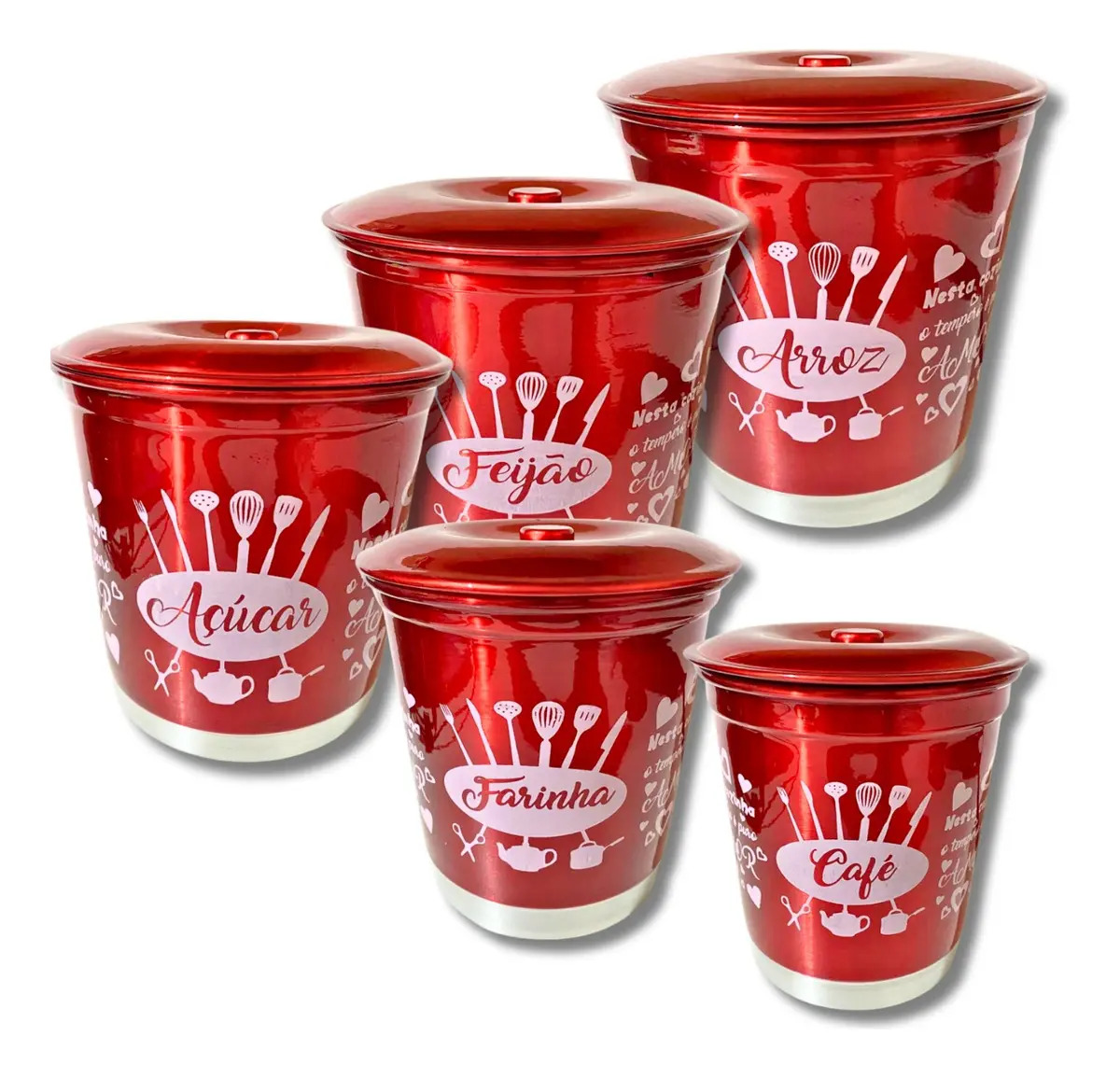 Jogo Potes Alumínio Vermelho G.A.L Mantimentos 5 Cozinha