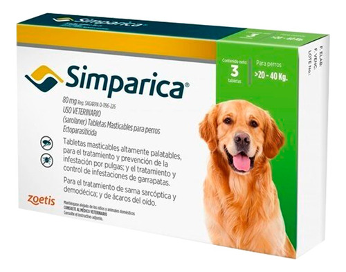 Antipulgas Para Perros Simparica  20-40 Kg 3 Unidades 