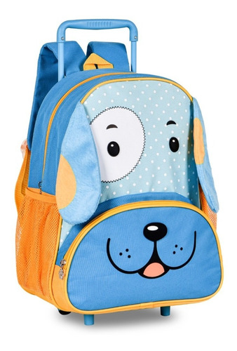 Mochila Carrinho Escolar Infantil Pets Cachorrinho Cor Azul