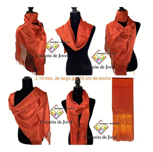 Reboso/chalina/pashmina Hilos De Seda Naranja-envolvente