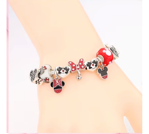 Pulsera Dijes Charms Mickey Y Minnie - Cadena De Serpiente