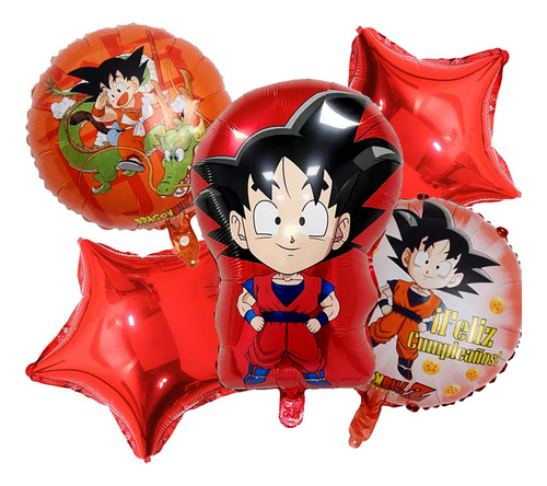Set 5 Globos Goku Niño Dragon Ball Esferas Decoración Cumple