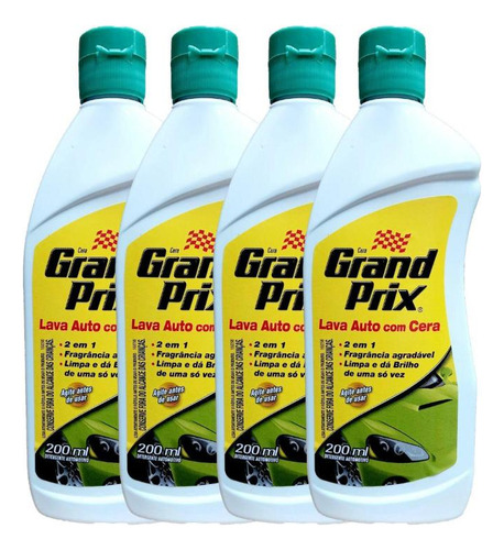 Kit Com 4 Grand Prix Lava Auto Com Cera 200 Ml