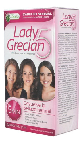 Lady Grecian 5 Tinte En Shampoo Cabello Normal Caja Con Fras