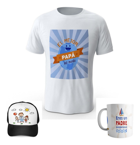 Combo Camiseta + Gorra + Mug Dia Del Padre Papá R16