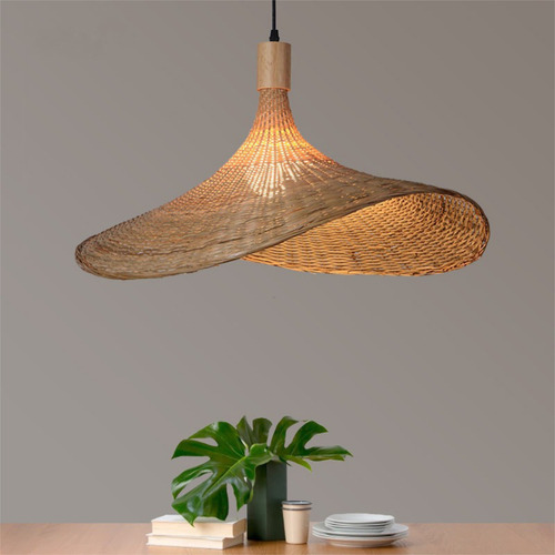 Lámpara De Techo Colgante Bambo Rattan Natural Moderna 30cm