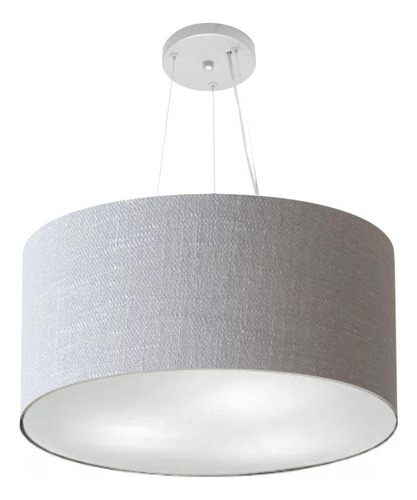 Lustre Pendente Cilíndrico Md-4192 Cúpula em Tecido 55x30cm Rustico Cinza - Bivolt