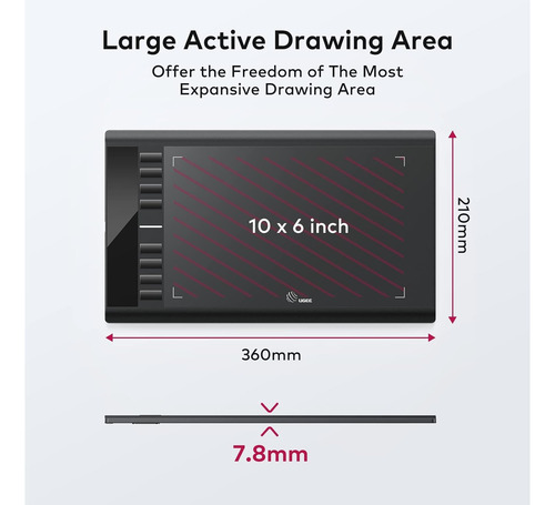 Tableta Gráfica Ugee M708 V3 10x6 , 8192 Niveles, Negro