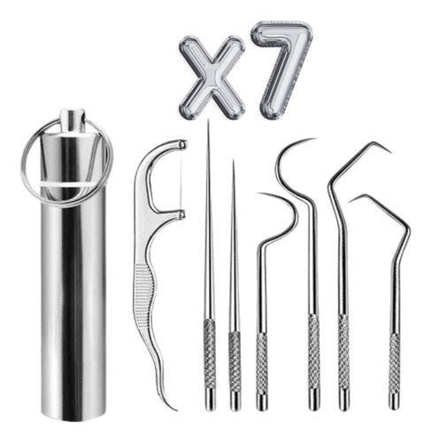 Kit 7 Pz Limpieza Dental Portátil Palillos Acero Reusables F