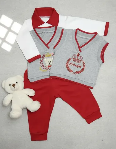 Conjunto Pagão Bebê Menino Luxo Príncipe 3 Peças