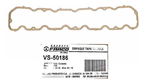 Empacadura Tapa Válvula Jeep Cj5/ Cj6 Motor 232 3.8/4.2