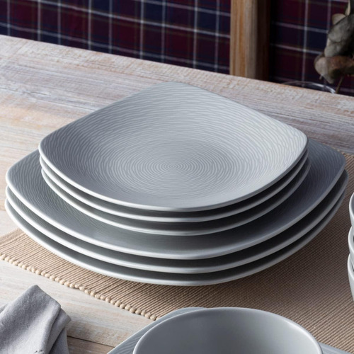 Noritake Gog Remolino De 12 Piezas Cuadrado En Gris