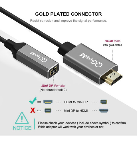 Cabo Adaptador De Conversor Qgeem Single To Dp Uhd 4k @30hz