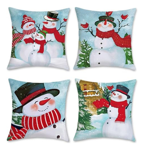 Christmas Snowman Throw Pillow Covers 18 X 18 Inch Wint...