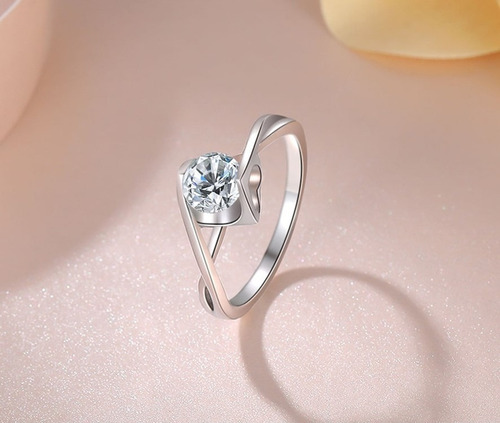 Imagen 3 de 8 de Elegante Anillo De Compromiso Corazón, Plata 925,zirconio