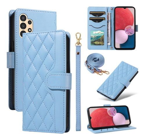 Funda Tipo Cartera De Piel Sintética Con Tapa Para Samsung Galaxy Serie S Con Pulsera, Correa Para El Hombro, Ranura Para Tarjetas, Soporte, Etc., Col