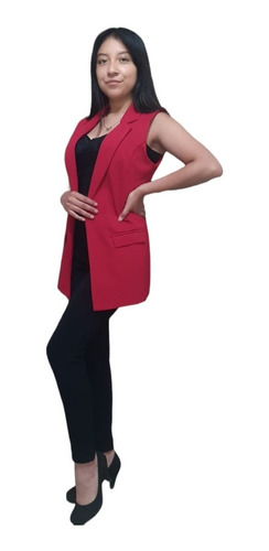 Imagen 5 de 10 de Chaleco Tipo Blazer Largo Para Mujer Casual Formal